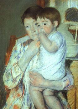 Mary Cassatt : Mother and Child Against a Green Background (Maternity)